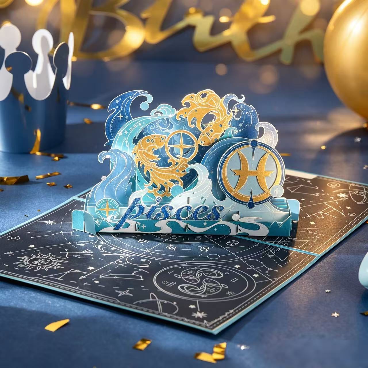 Pisces Zodiac Handmade 3D Pop-Up Card
