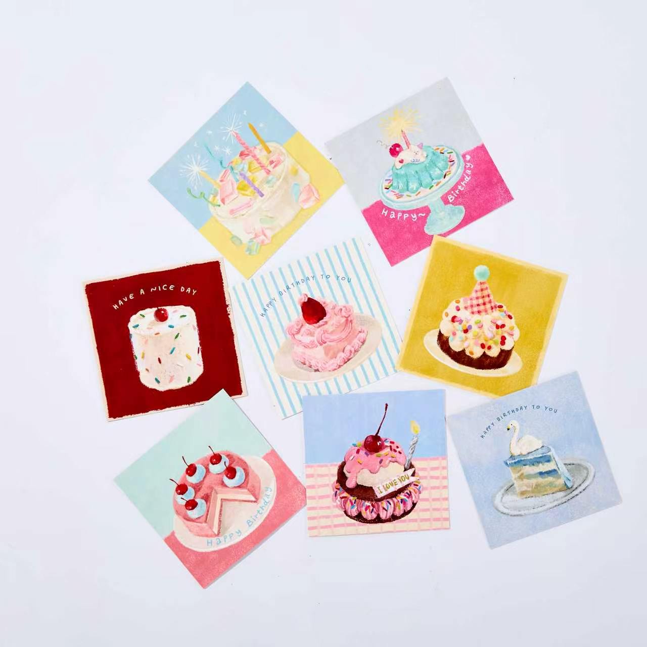 8-Piece Hand-Drawn Cake Birthday Card Set